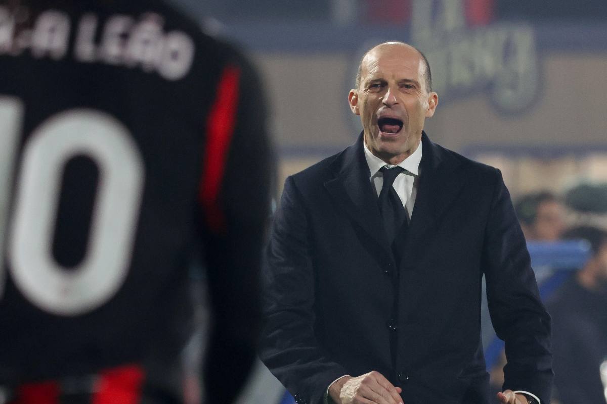 Max Allegri che esulta al gol di Rabiot a Como