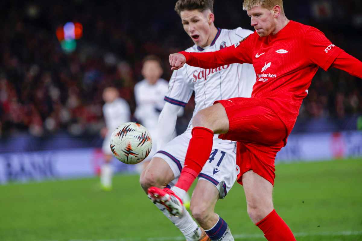 Un momento della sfida tra Bologna e Brann d'Europa League