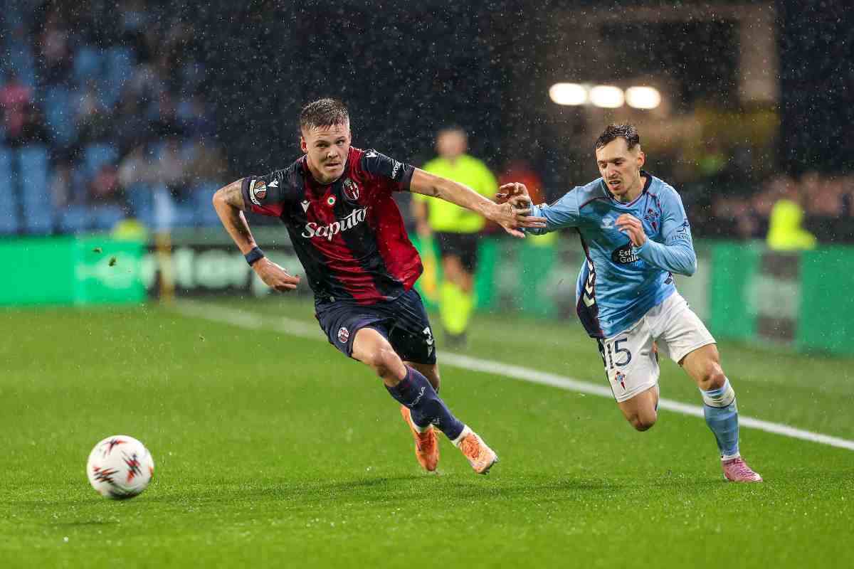 Bryan Zaragoza in azione contro il Bologna in Europa League