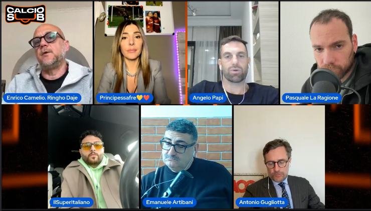 Un momento della diretta mentre Camleio parla di Kessie alla Roma