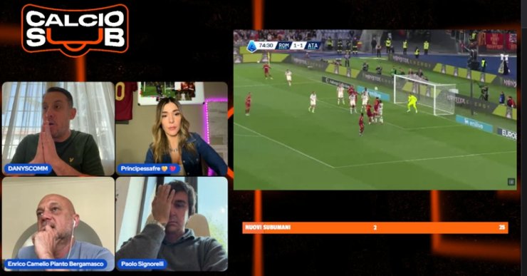 Il momento della diretta durante la lite per Gasperini tra Camelio e Papi