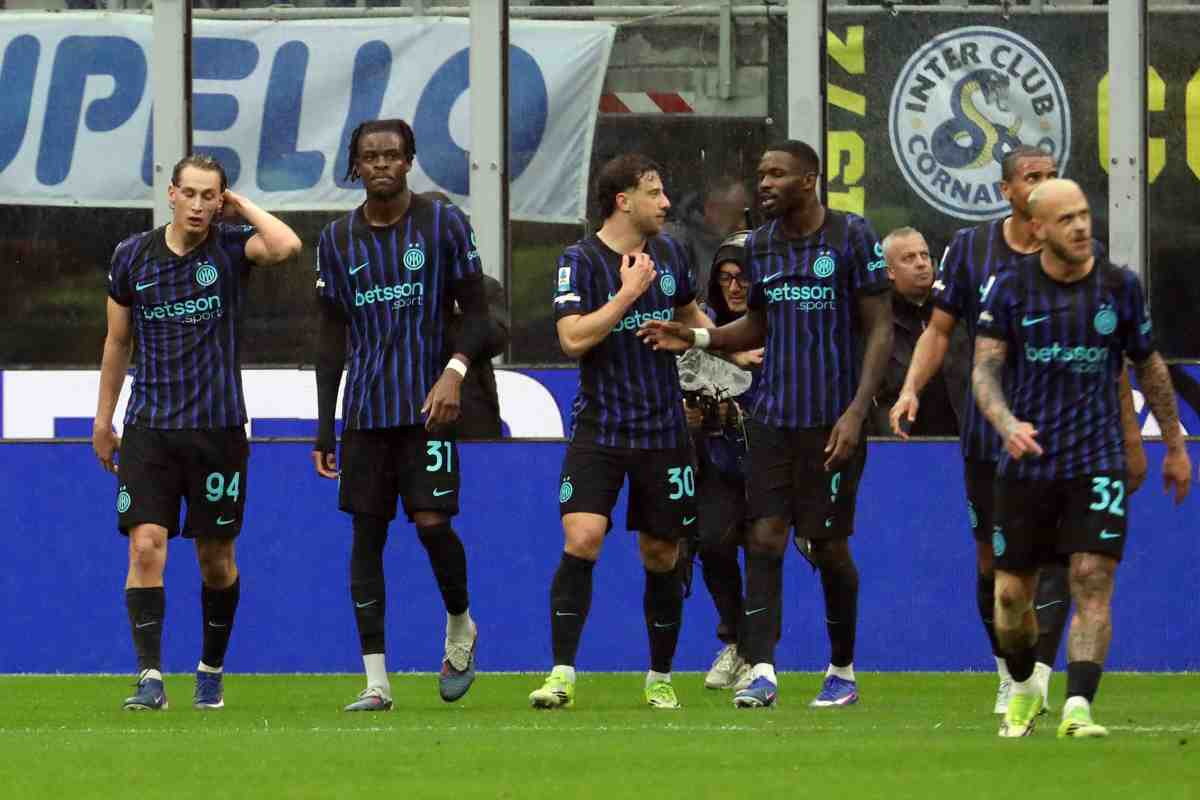 La gioia dell'Inter mentre esulta a fine partuta