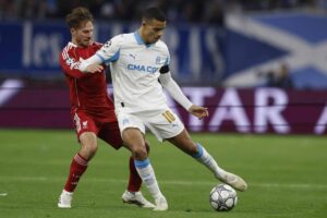 Mason Greenwood mentre fa un'azione offensivo col Marsiglia