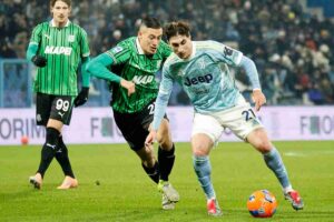 Un momento della partita dui campionato tra Juventus e Sassuolo