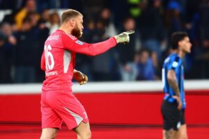 Il portiere della Juventus Di Gregorio che esulta