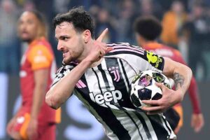 Il centrale della Juve Gatti dopo aver segnato un gol