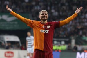 Mauro Icardi mentre esulta dopo un gol col Galatasaray