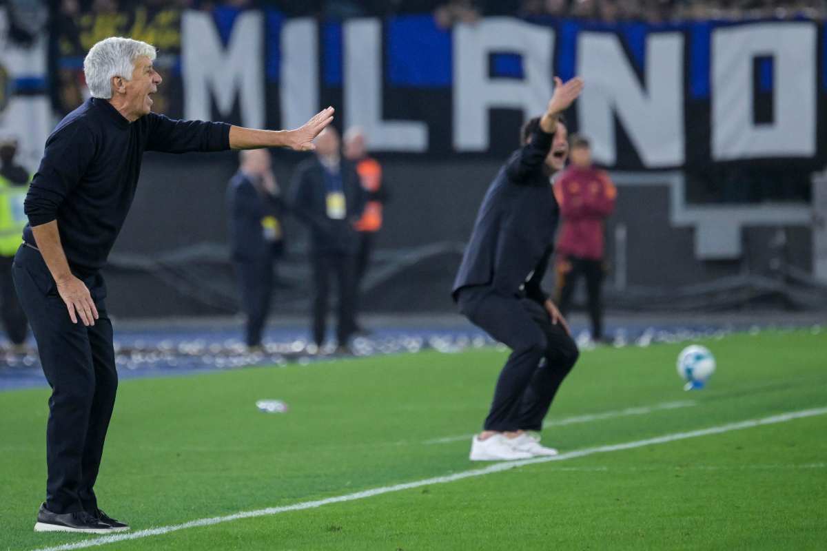 Gasperini e Chivu mentre si confrontano durante Inter e Roma